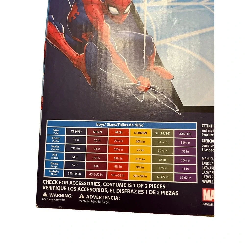 NWT Halloween Costume Boys Spider-Man Marvel  Jumpsuit Fabric Mask Sz 10/12